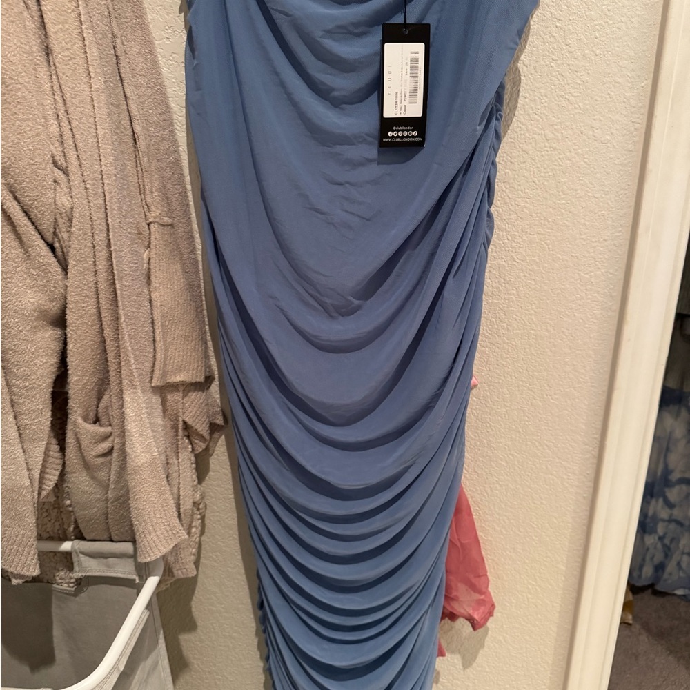 Elegant Blue Draped Dress